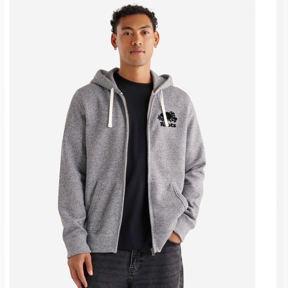 Roots NEW Cotton Original Full Zip Hoodie Sweatshirt Jacket M Top Hood Grey Soft
